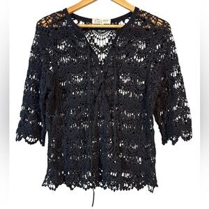 Black short sleeve crochet shirt loose knit shirt cover up | Women’s S